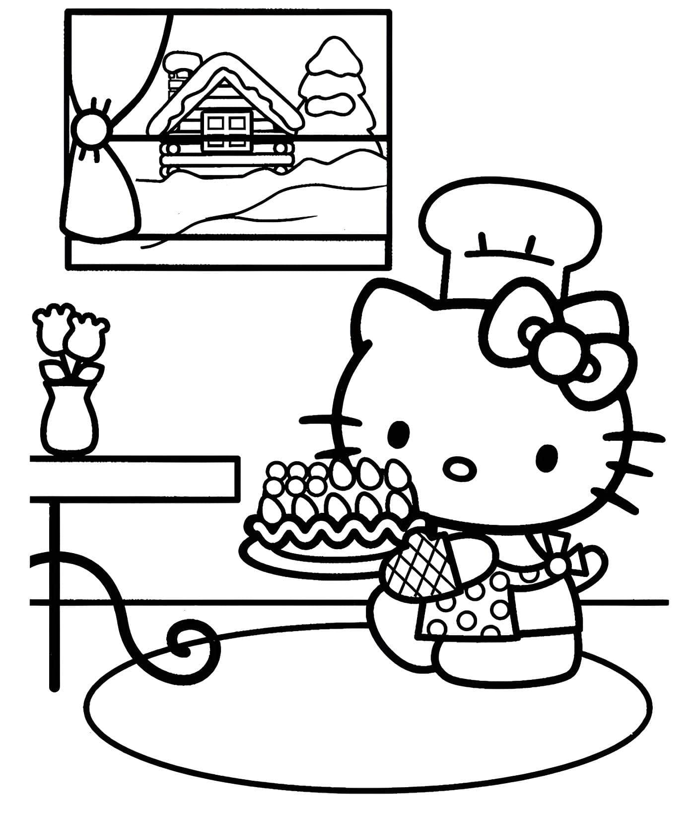 Dibujo para colorear de Dibujo De Hello Kitty Cocinando Para Colorear