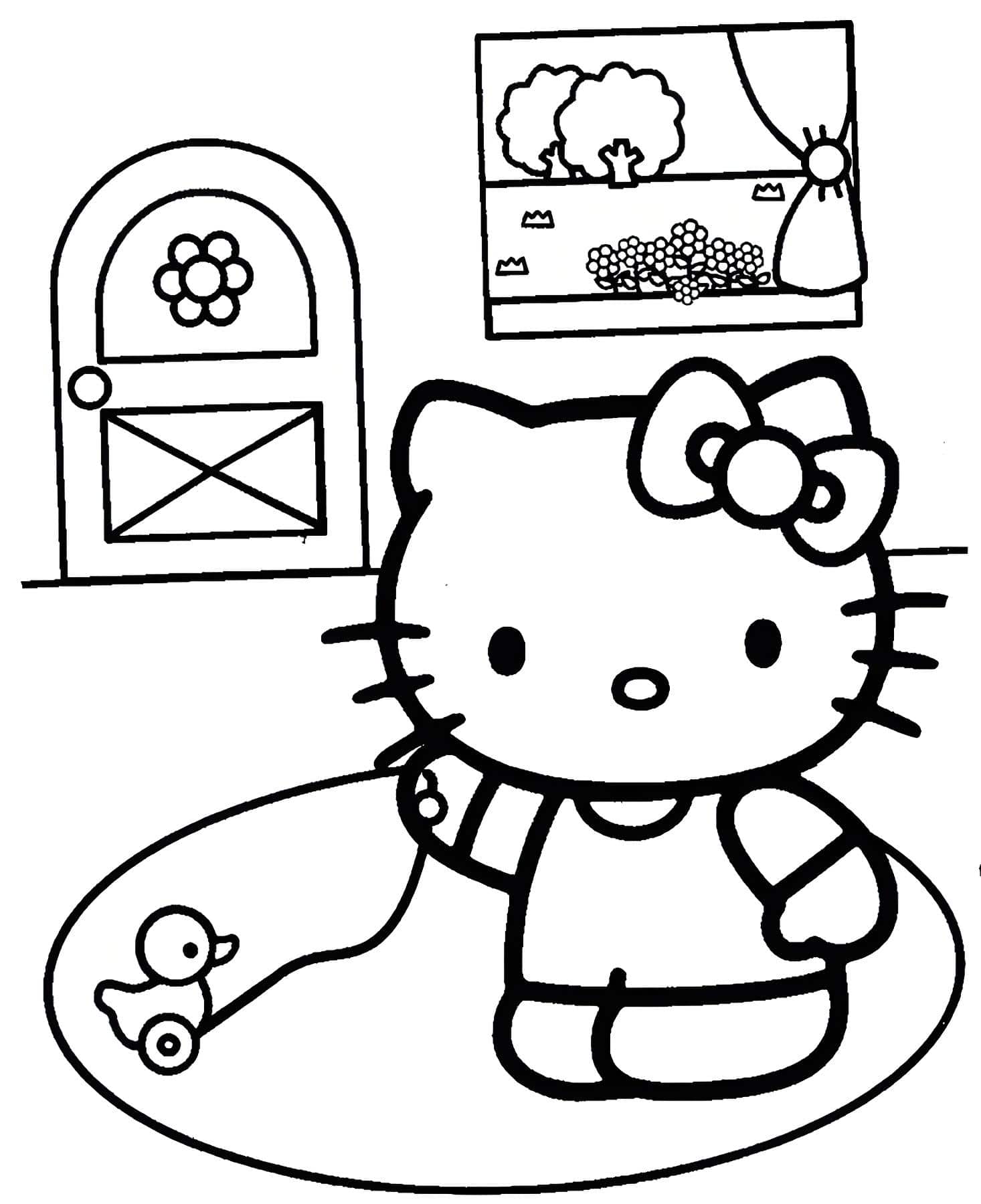 Dibujo para colorear de Dibujo De Hello Kitty Jugando Para Imprimir