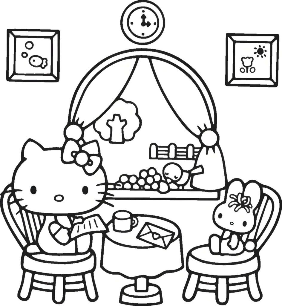Dibujo de Dibujo De Hello Kitty Tomando Te Para Colorear para colorear e imprimir Dibujo de Dibujo De Hello Kitty Tomando Te Para Colorear para colorear
