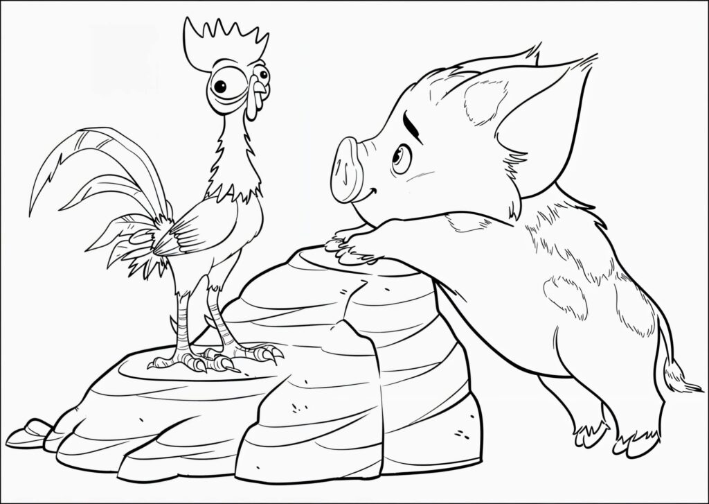 Dibujo de Dibujo De Pua Y Heihei En La Roca Para Colorear para colorear e imprimir Dibujo de Dibujo De Pua Y Heihei En La Roca Para Colorear para colorear