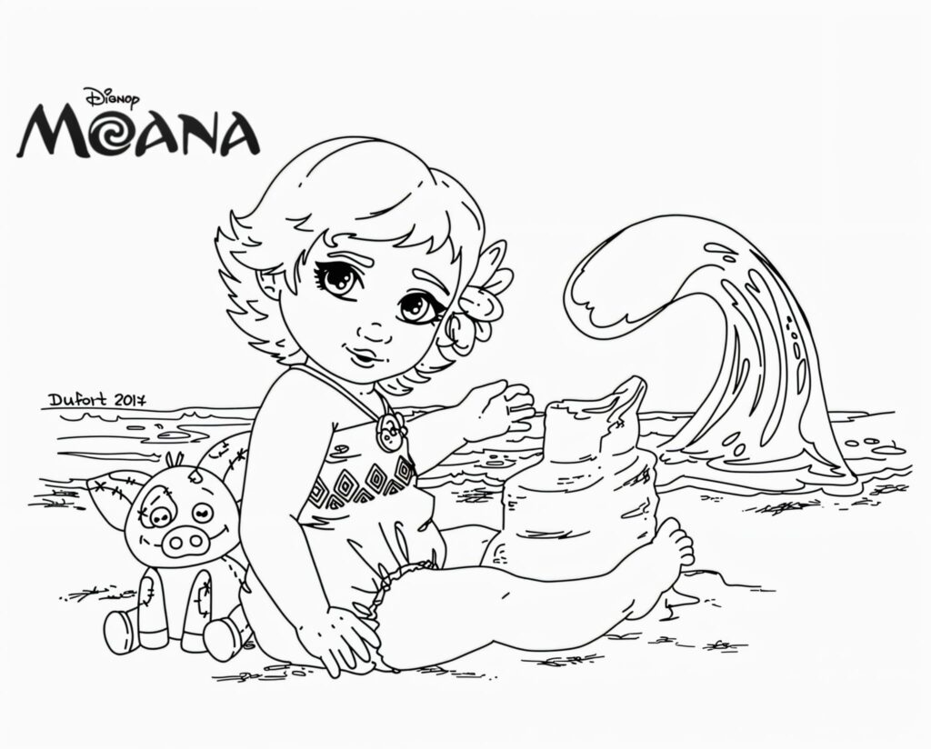 Dibujo de Dibujo De Vaiana Bebé Jugando En La Arena Para Colorear para colorear e imprimir Dibujo de Dibujo De Vaiana Bebé Jugando En La Arena Para Colorear para colorear