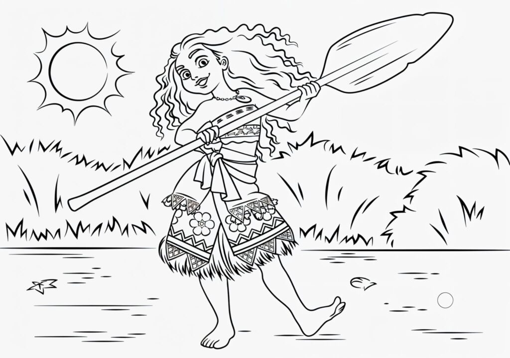 Dibujo de Dibujo De Vaiana Caminando Con El Remo Para Colorear para colorear e imprimir Dibujo de Dibujo De Vaiana Caminando Con El Remo Para Colorear para colorear