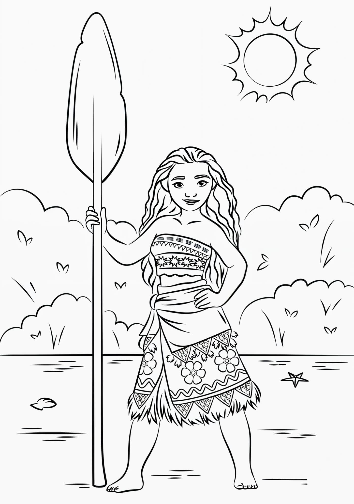 Dibujo para colorear de Dibujo De Vaiana Con Un Remo Para Colorear E Imprimir
