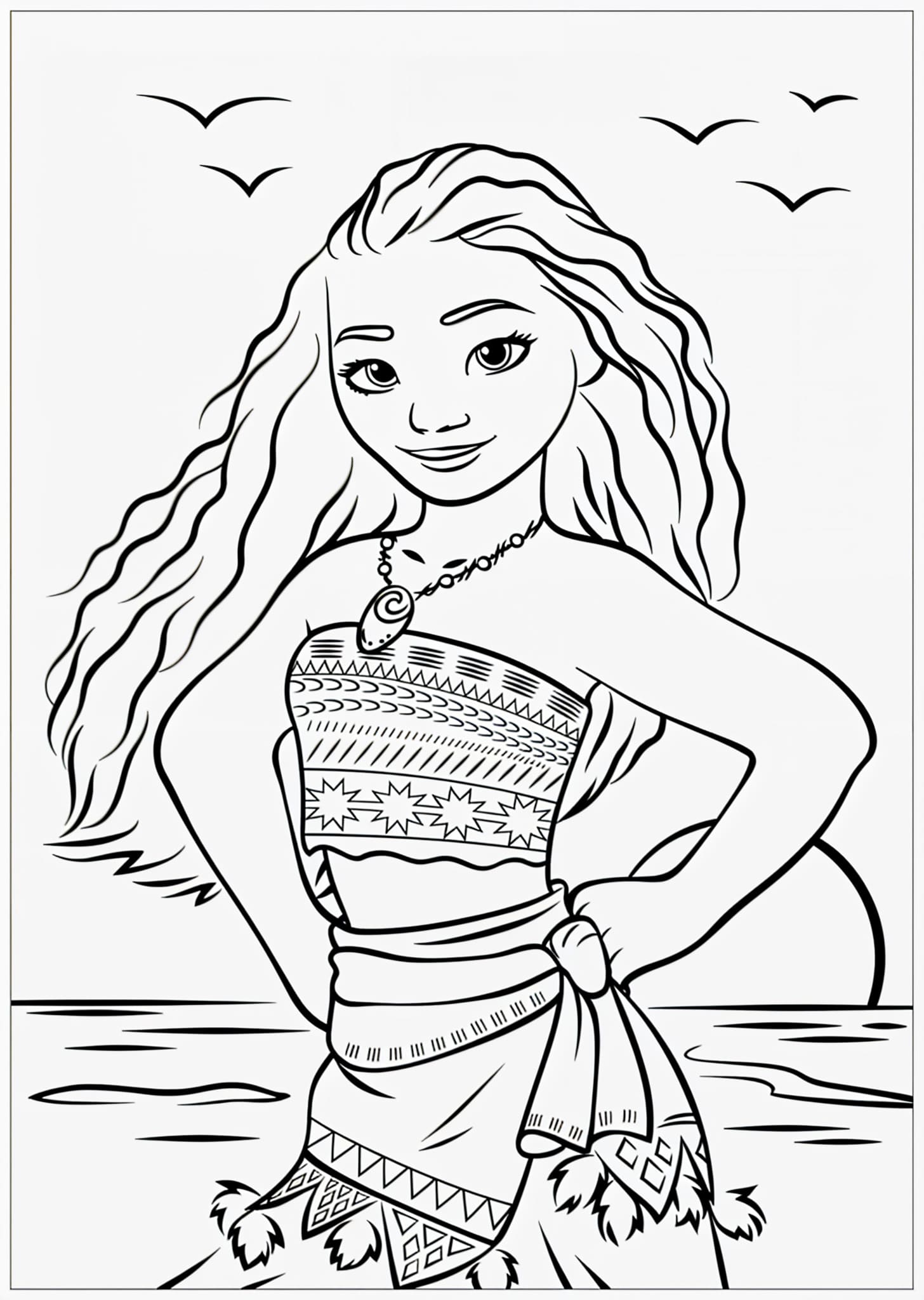 Dibujo para colorear de Dibujo De Vaiana En La Playa Para Colorear E Imprimir
