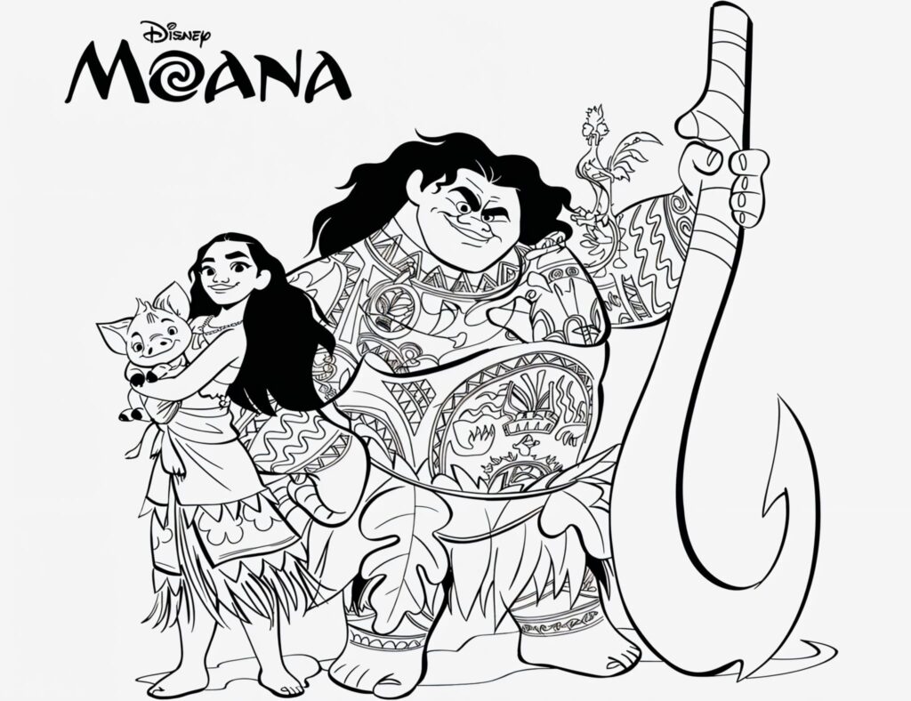 Dibujo de Dibujo De Vaiana Y Maui Con Pua Y Heihei Para Colorear para colorear e imprimir Dibujo de Dibujo De Vaiana Y Maui Con Pua Y Heihei Para Colorear para colorear