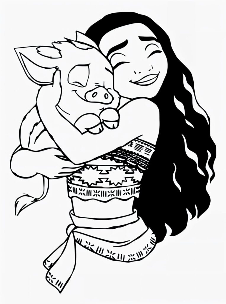 Dibujo de Dibujo Para Vaiana Abrazando Pua Para Colorear para colorear e imprimir Dibujo de Dibujo Para Vaiana Abrazando Pua Para Colorear para colorear