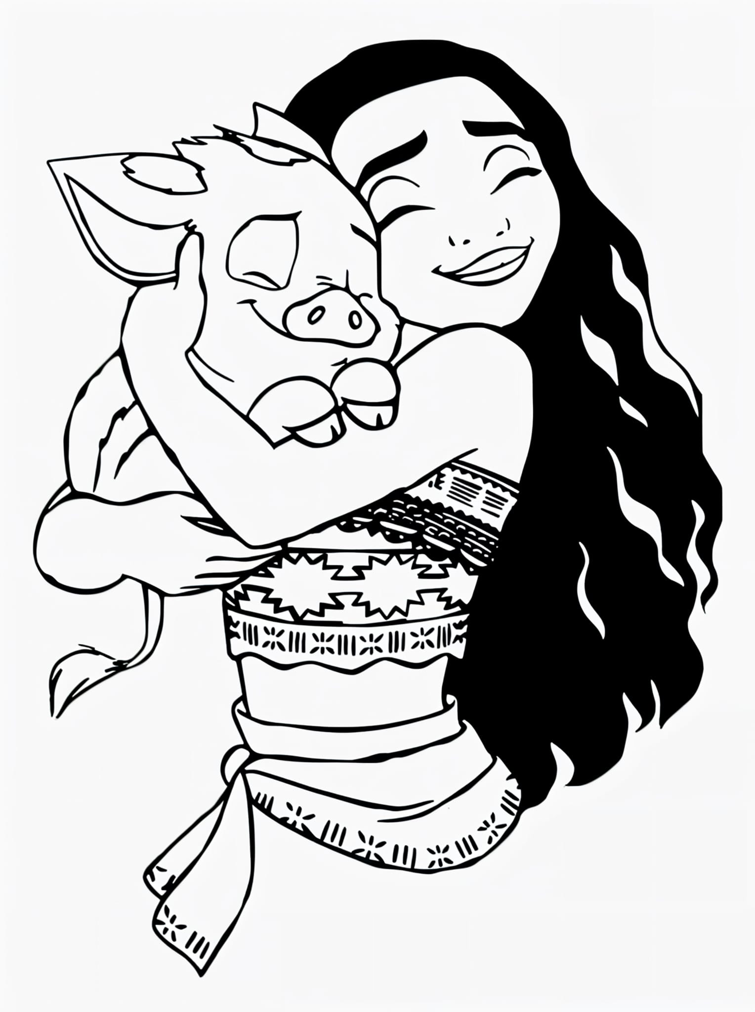 Dibujo para colorear de Dibujo Para Vaiana Abrazando Pua Para Colorear
