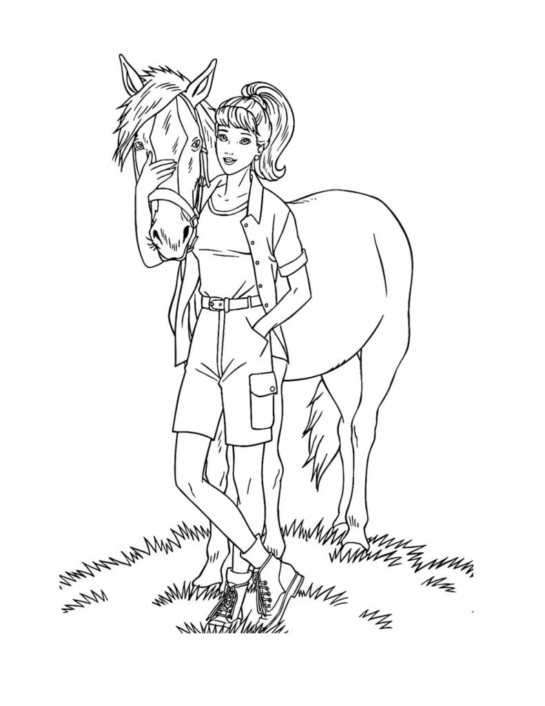 Dibujo de Dibujo De Barbie Con Caballo Para Colorear para colorear