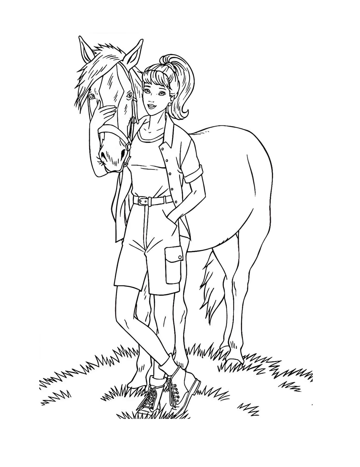 Dibujo para colorear de Dibujo De Barbie Con Caballo Para Colorear