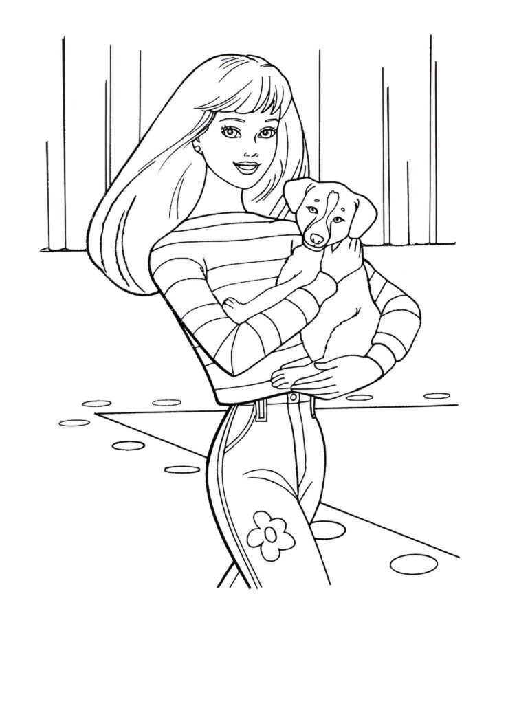 Dibujo de Dibujo De Barbie Con Perro Para Colorear para colorear