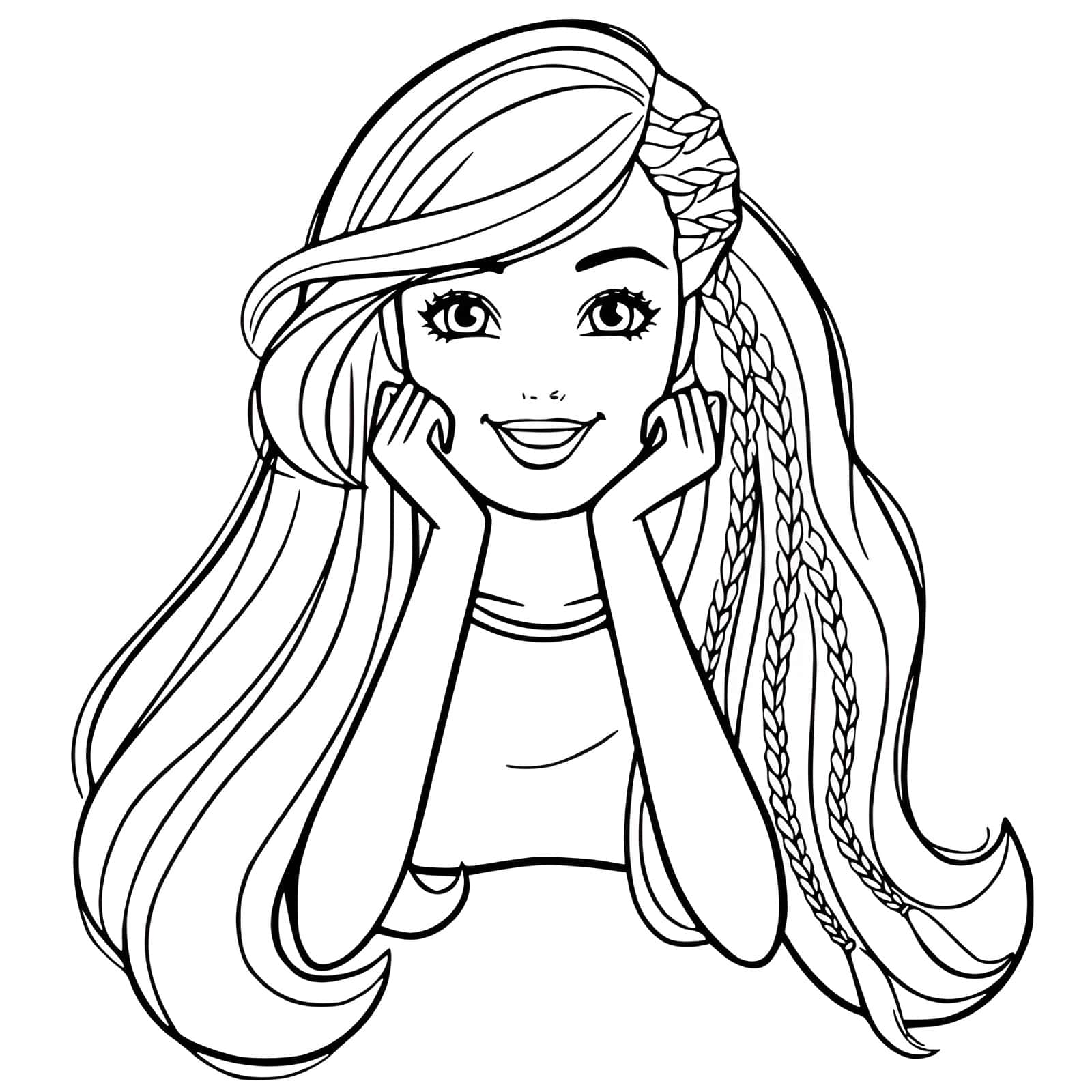 Dibujo para colorear de Dibujo De Barbie Con Trenzas Para Colorear