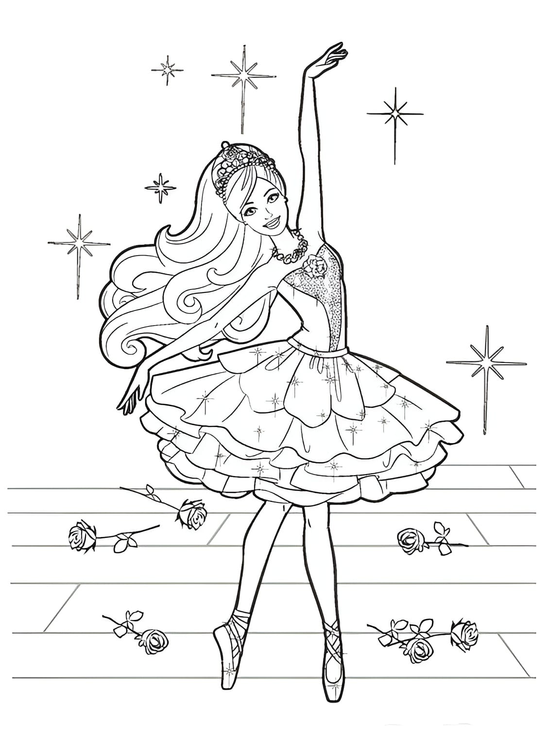 Dibujo para colorear de Dibujo De Barbie En El Lago De Los Cisnes Para Colorear