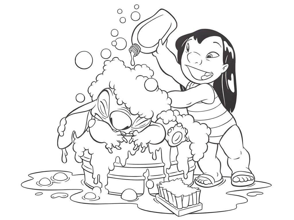 Dibujo de Dibujo De Lilo Bañando A Stitch Para Colorear para colorear e imprimir Dibujo de Dibujo De Lilo Bañando A Stitch Para Colorear para colorear