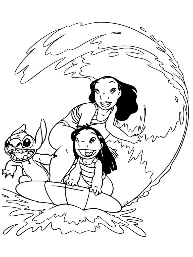 Dibujo de Dibujo De Lilo Y Nani Surf Con Stitch Para Imprimir para colorear e imprimir Dibujo de Dibujo De Lilo Y Nani Surf Con Stitch Para Imprimir para colorear