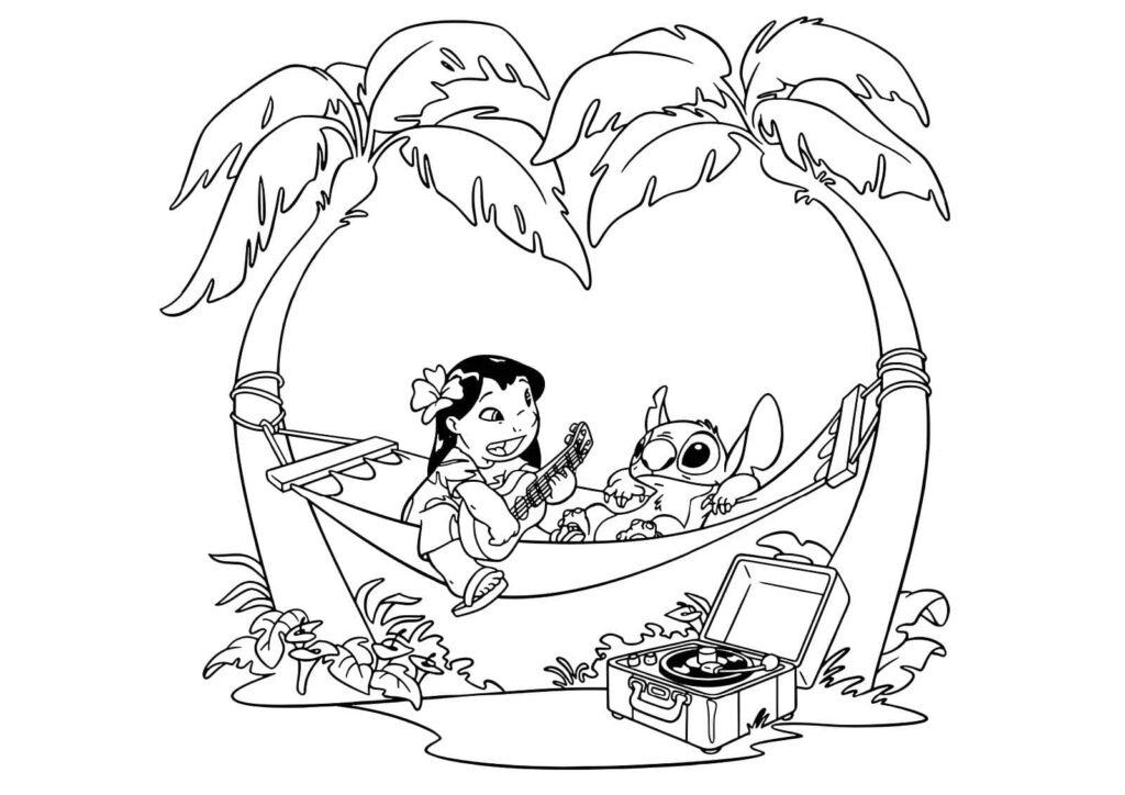 Dibujo de Dibujo De Lilo Y Stitch Con Guitarra Para Imprimir para colorear e imprimir Dibujo de Dibujo De Lilo Y Stitch Con Guitarra Para Imprimir para colorear
