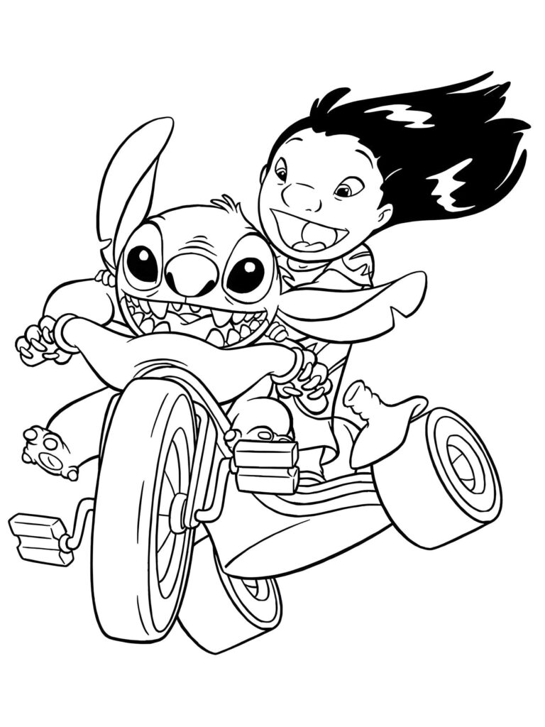 Dibujo de Dibujo De Lilo Y Stitch En Bicicleta Para Imprimir para colorear e imprimir Dibujo de Dibujo De Lilo Y Stitch En Bicicleta Para Imprimir para colorear